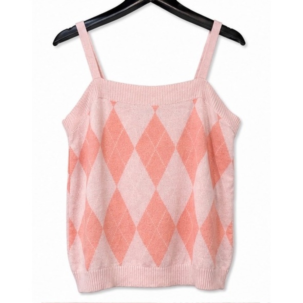 525 America Pink Argyle Sweater Tank Top Knit Camisole Medium